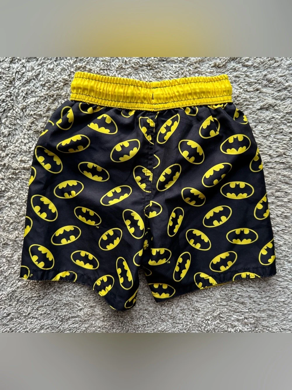 Batman Logo Swim Trunks | Boys Size 3T | Black & Yellow DC Comics Swim Shorts
